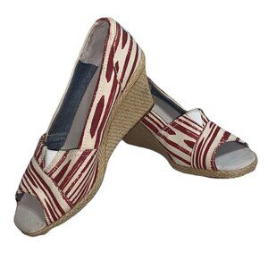 Toms Canvas Espadrille Peep Toe Wedges Size W11